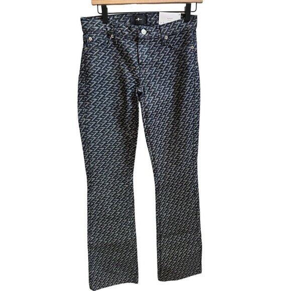 Seven 7 For All Mankind Logo Trucker Bootcut Jaquard Jeans Sz 24 NEW Low Rise - Picture 1 of 6